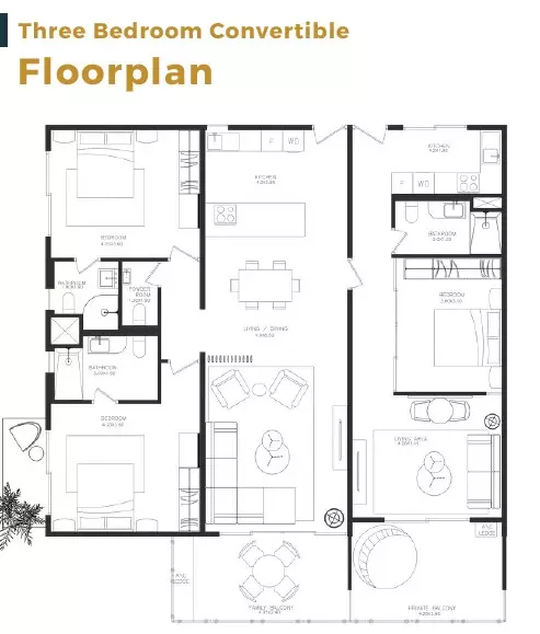 Three Bedroom Convertible Floor Plan