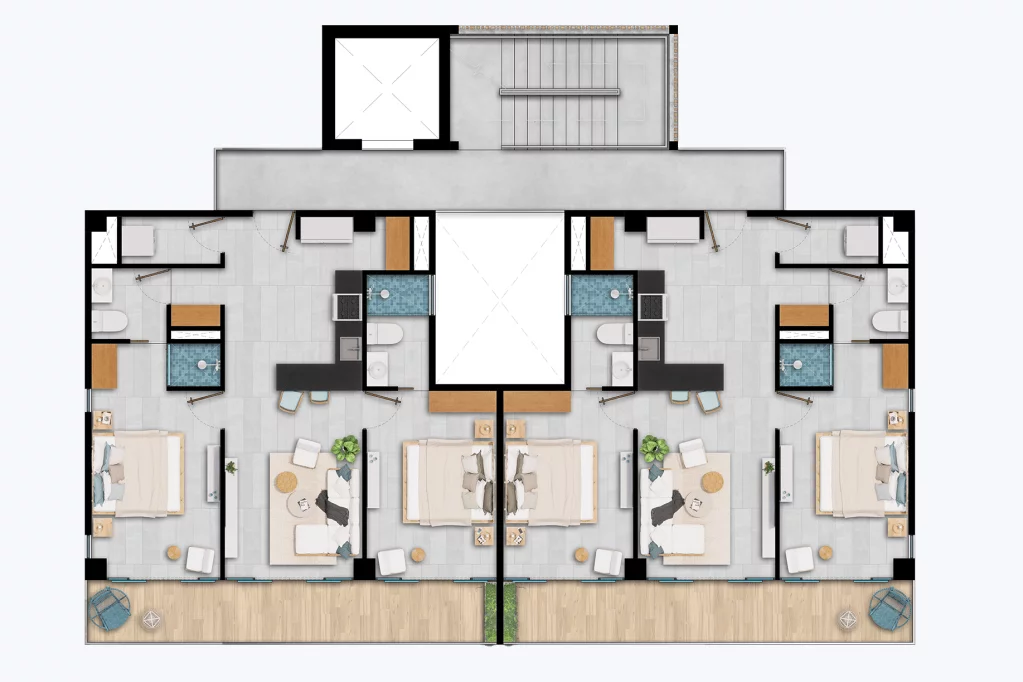 Two, 2-Bedroom Units on Every Floor (in 2-Bedroom Buildings):