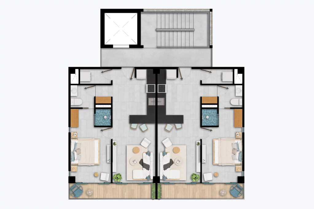 Two, 1-Bedroom Units on Every Floor (in 1-Bedroom Buildings):